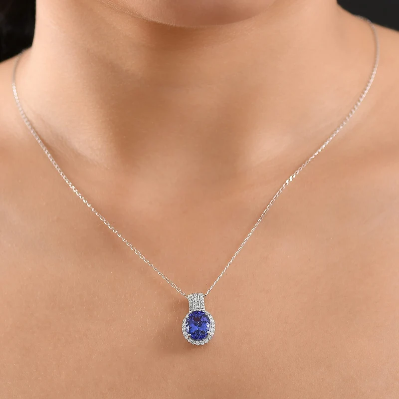 Rhapsody AAAA Tansanit, Weißer Diamant AGI zertifiziert Schmuckset (10-15 Werktage Lieferzeit) ca. 50 cm 950 Platin ca. 3.65 ct