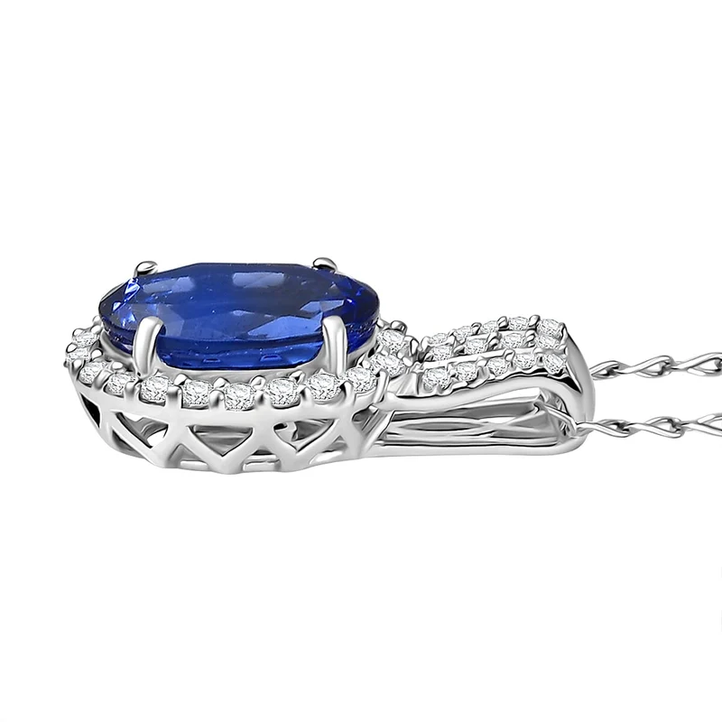 Rhapsody AAAA Tansanit, Weißer Diamant AGI zertifiziert Schmuckset (10-15 Werktage Lieferzeit) ca. 50 cm 950 Platin ca. 3.65 ct