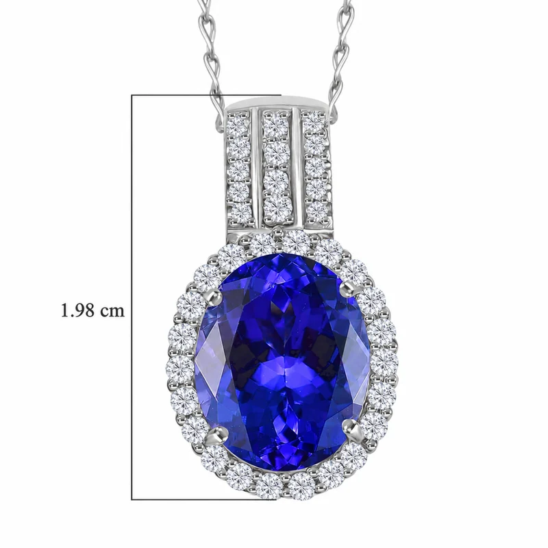 Rhapsody AAAA Tansanit, Weißer Diamant AGI zertifiziert Schmuckset (10-15 Werktage Lieferzeit) ca. 50 cm 950 Platin ca. 3.65 ct