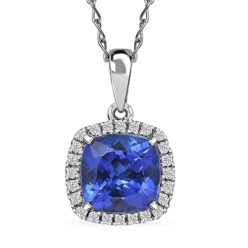 Rhapsody AAAA Tansanit, Weißer Diamant Schmuckset (10-15 Werktage Lieferzeit) ca. 50 cm 950 Platin ca. 2.94 ct