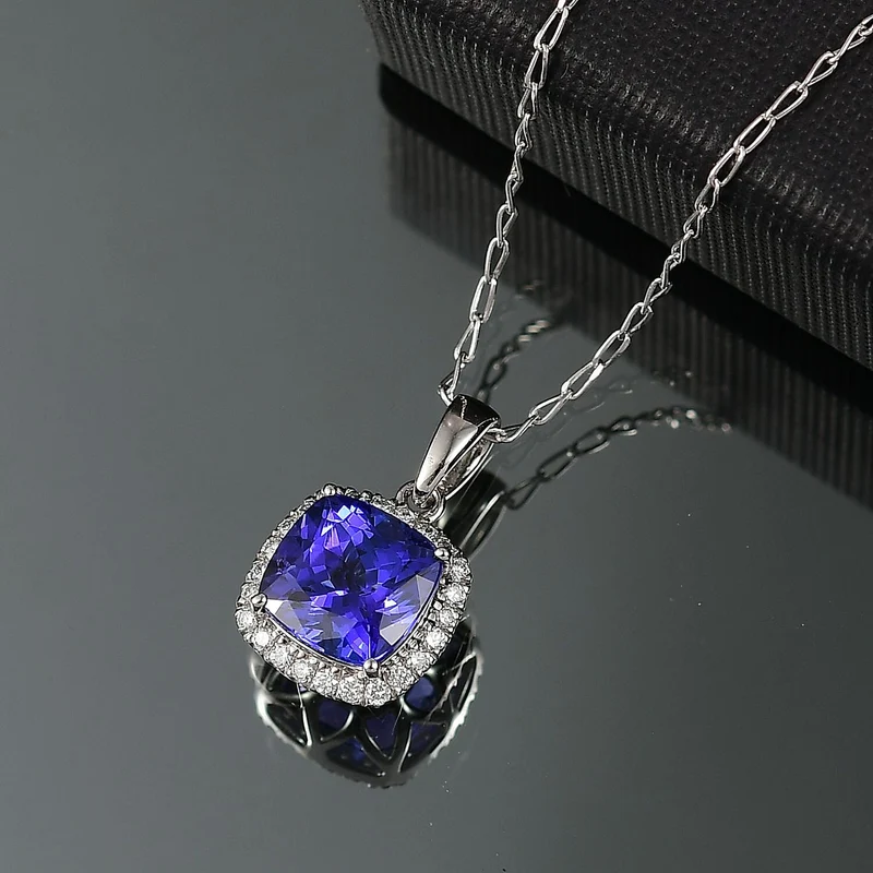 Rhapsody AAAA Tansanit, Weißer Diamant Schmuckset (10-15 Werktage Lieferzeit) ca. 50 cm 950 Platin ca. 2.94 ct