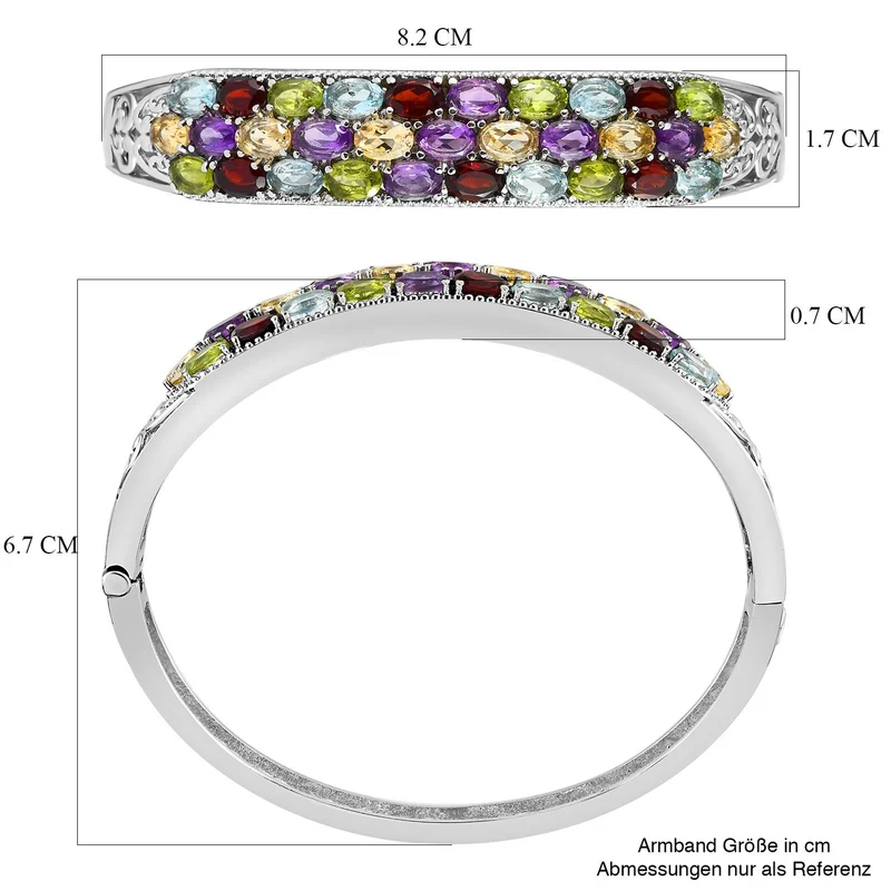 Mehfarbiger Edelstein Armreif, ca. 19 cm 316L Edelstahl ca. 14.69 ct