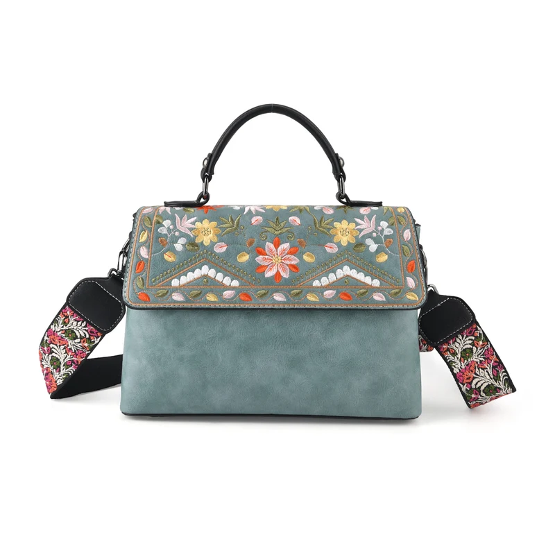 Florale Kunstprint Crossbody-Tasche mit gemustertem Schulterriemen, 29 x 11 x 21 cm, Elfenbein