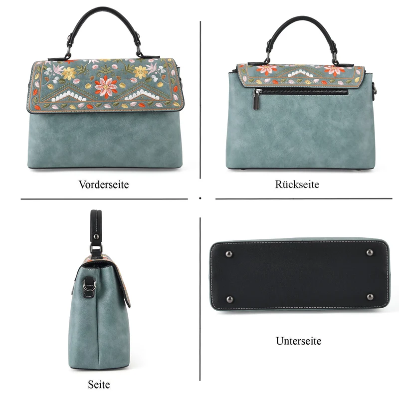 Florale Kunstprint Crossbody-Tasche mit gemustertem Schulterriemen, 29 x 11 x 21 cm, Elfenbein