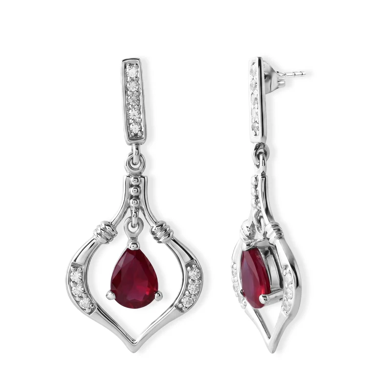 D'Joy Afrikanischer Rubin (Fissure gefüllt), Weißer Zirkon Ohrringe 925 Silber Rhodiniert ca. 3.45 ct