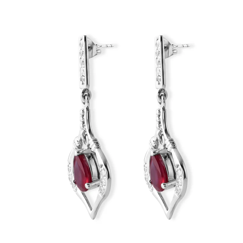 D'Joy Afrikanischer Rubin (Fissure gefüllt), Weißer Zirkon Ohrringe 925 Silber Rhodiniert ca. 3.45 ct