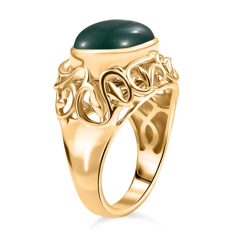 2er Set - Verde Onyx Ring und Anhänger, (Größe 20.00), Nickelfreies Gelb Messing, (5-10 Werktage Lieferzeit) ca. 14.00 ct
