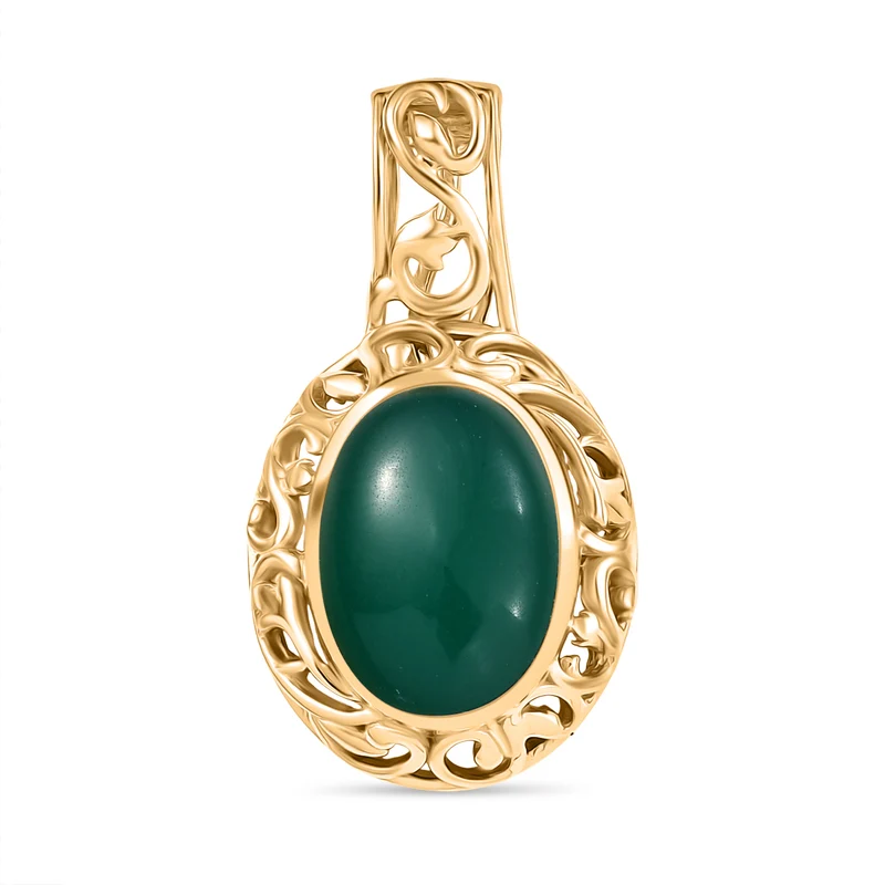 2er Set - Verde Onyx Ring und Anhänger, (Größe 20.00), Nickelfreies Gelb Messing, (5-10 Werktage Lieferzeit) ca. 14.00 ct