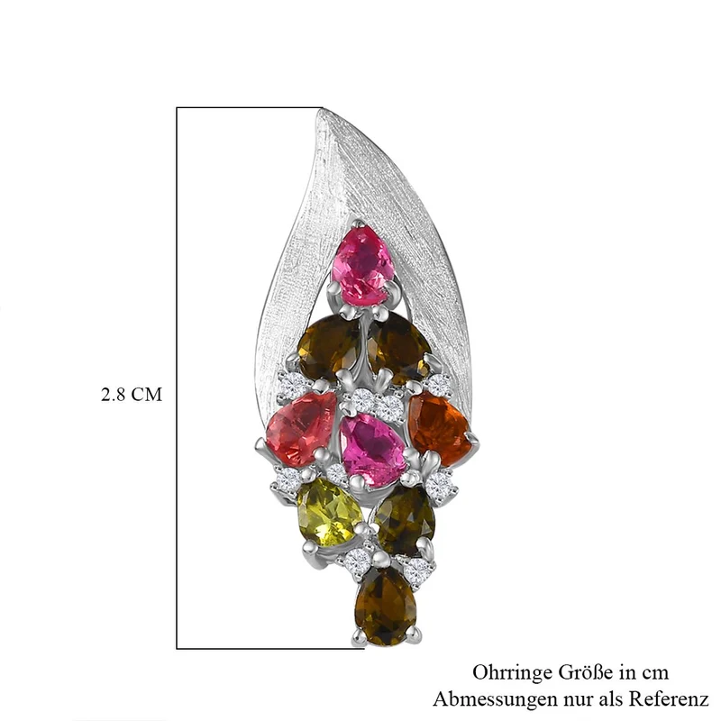 Aurora-Knospen-Mehrfarbig-Turmalin, Weißer Zirkon Ohrringe 925 Silber rhodiniert ca. 2,89 ct.