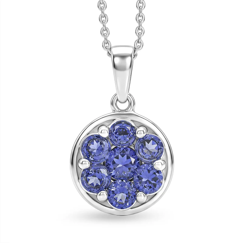 D'Joy AA Tansanit Anhänger mit Kette, ca. 50 cm 925 Silber Platiniert ca. 1.34 ct