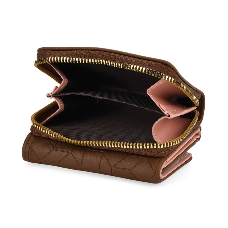 Portemonnaie mit RFID-Schutz, Reißverschluss und Kartenfächern, 22,5x11 cm, Braun