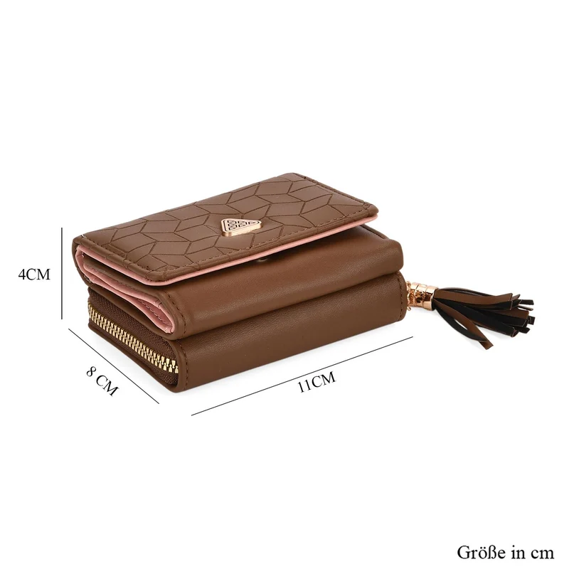 Portemonnaie mit RFID-Schutz, Reißverschluss und Kartenfächern, 22,5x11 cm, Braun
