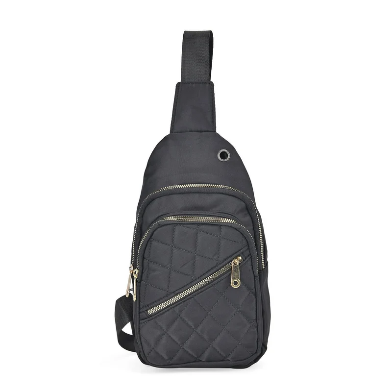 Stepp-Slingtasche mit RFID-Schutz und Kopfhöreröffnung, Größe: 17x7,5x30cm, Schwarz
