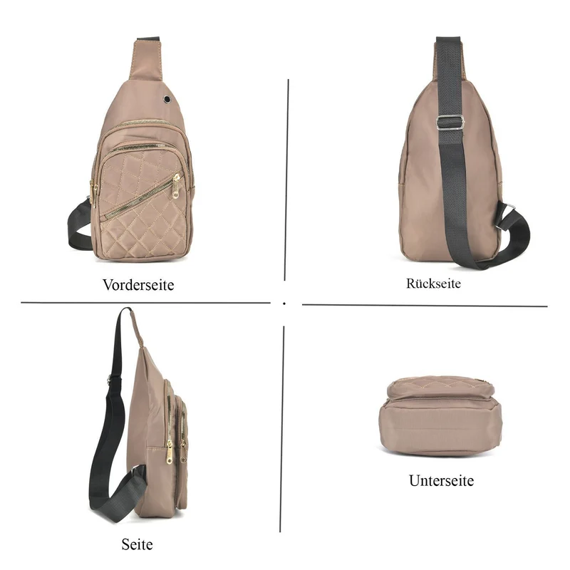 Stepp-Slingtasche mit RFID-Schutz und Kopfhöreröffnung, Größe: 17x7,5x30cm, Schwarz