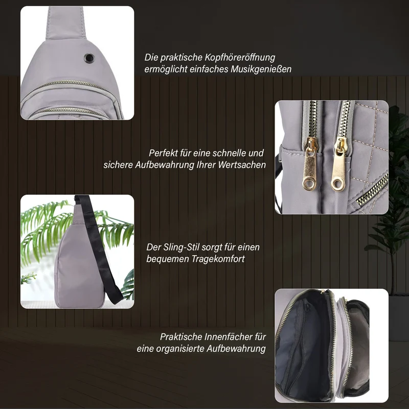Stepp-Slingtasche mit RFID-Schutz und Kopfhöreröffnung, Größe: 17x7,5x30cm, Schwarz
