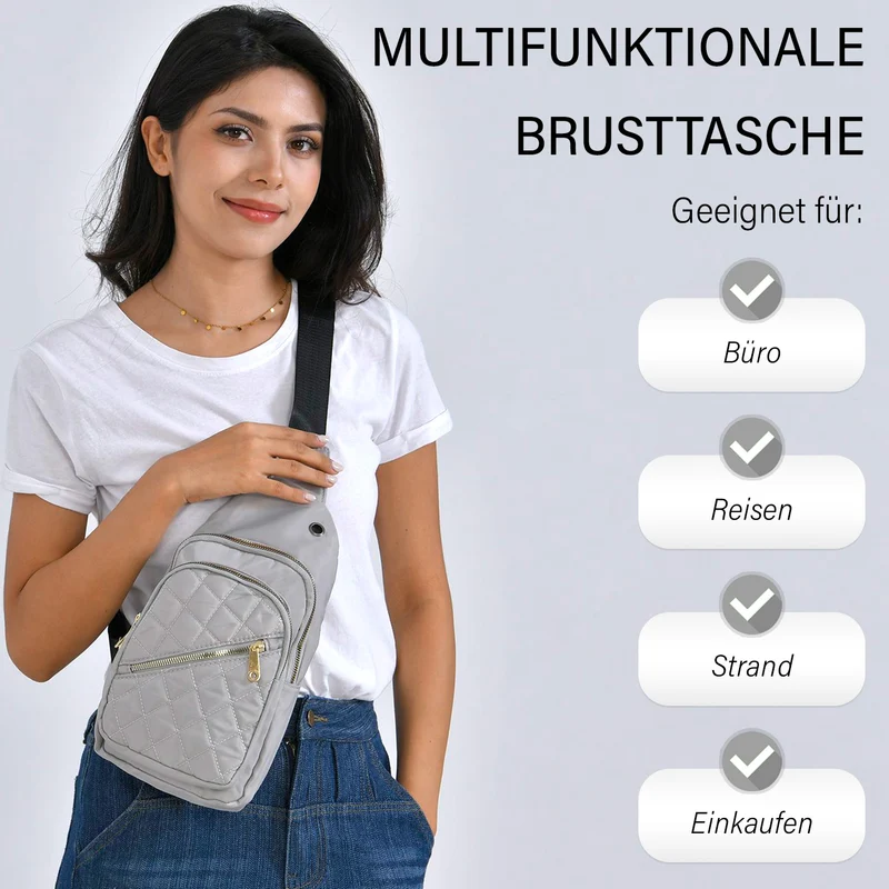 Stepp-Slingtasche mit RFID-Schutz und Kopfhöreröffnung, Größe: 17x7,5x30cm, Schwarz