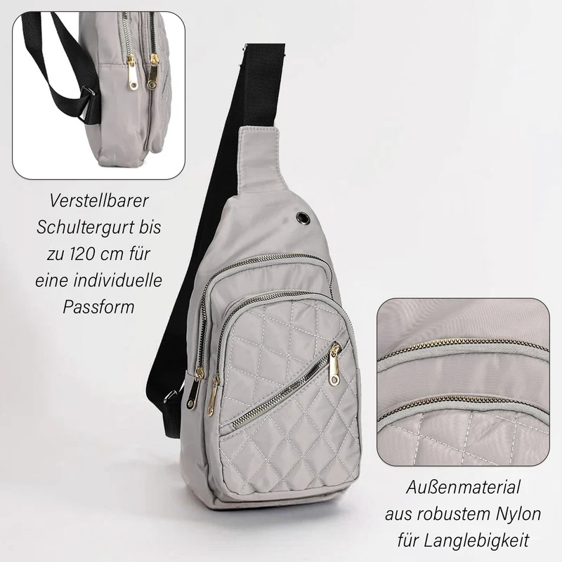 Stepp-Slingtasche mit RFID-Schutz und Kopfhöreröffnung, Größe: 17x7,5x30cm, Schwarz