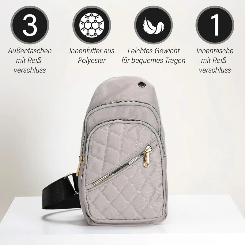 Stepp-Slingtasche mit RFID-Schutz und Kopfhöreröffnung, Größe: 17x7,5x30cm, Schwarz