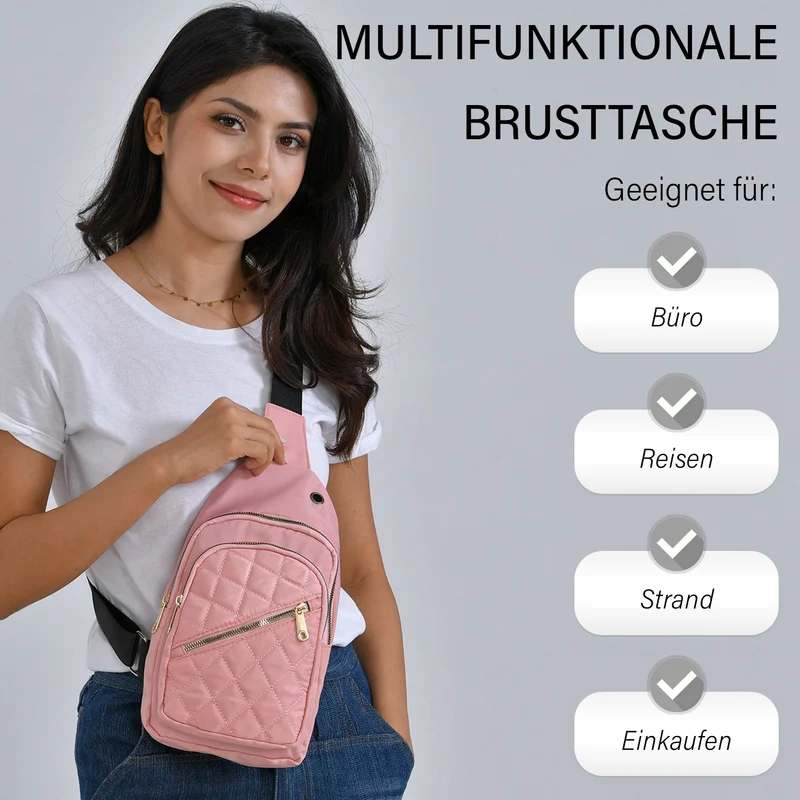 Stepp-Slingtasche mit RFID-Schutz und Kopfhöreröffnung, Größe: 17x7,5x30cm, Schwarz