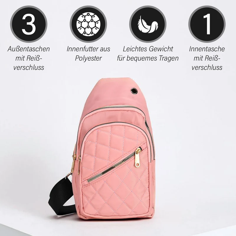 Stepp-Slingtasche mit RFID-Schutz und Kopfhöreröffnung, Größe: 17x7,5x30cm, Schwarz