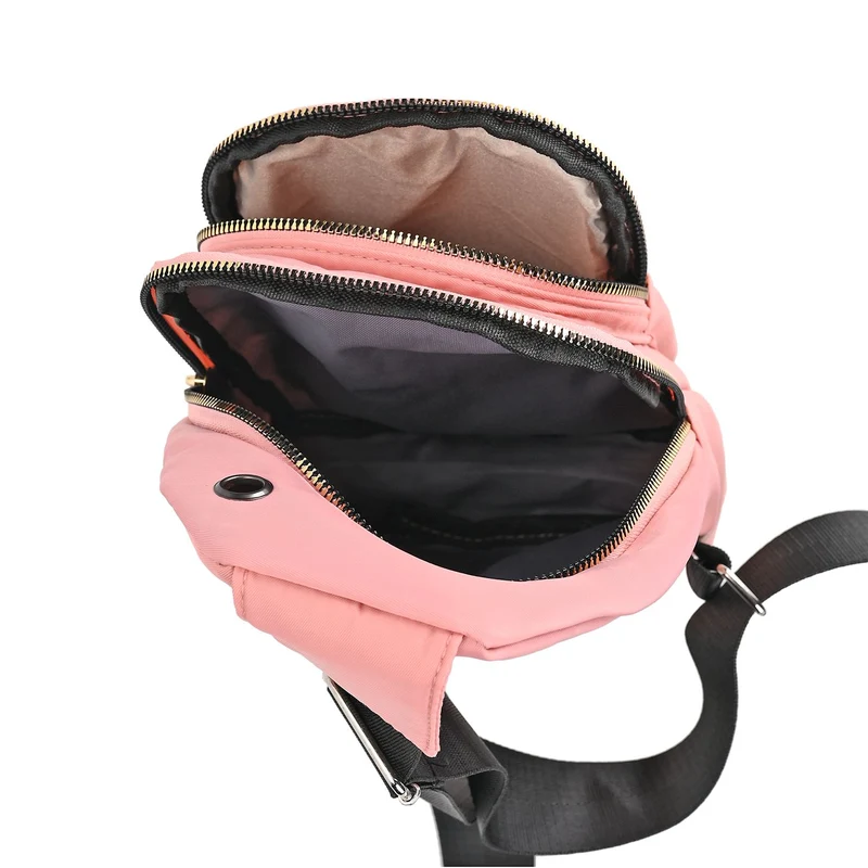 Stepp-Slingtasche mit RFID-Schutz und Kopfhöreröffnung, Größe: 17x7,5x30cm, Schwarz