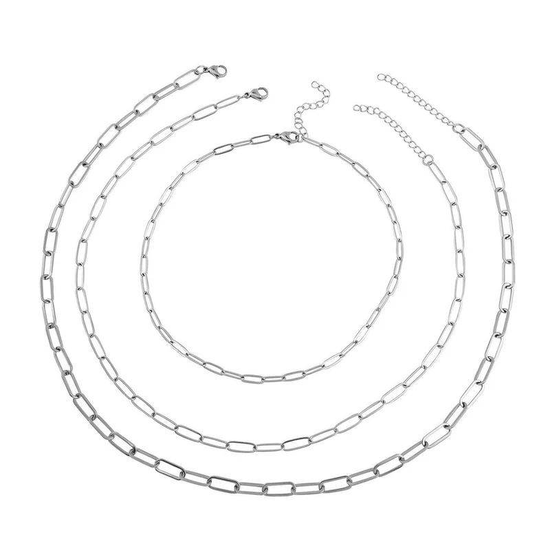 EVER TRUE 3er- Set - Büroklammerketten ca. 46 cm, 56 cm, 65 cm, 316L Edelstahl Goldfarben