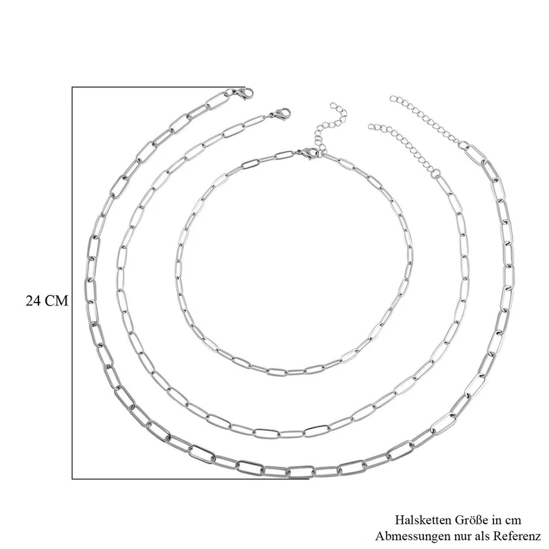 EVER TRUE 3er- Set - Büroklammerketten ca. 46 cm, 56 cm, 65 cm, 316L Edelstahl Goldfarben