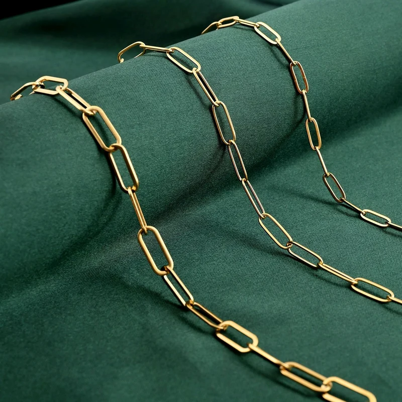 EVER TRUE 3er- Set - Büroklammerketten ca. 46 cm, 56 cm, 65 cm, 316L Edelstahl Goldfarben