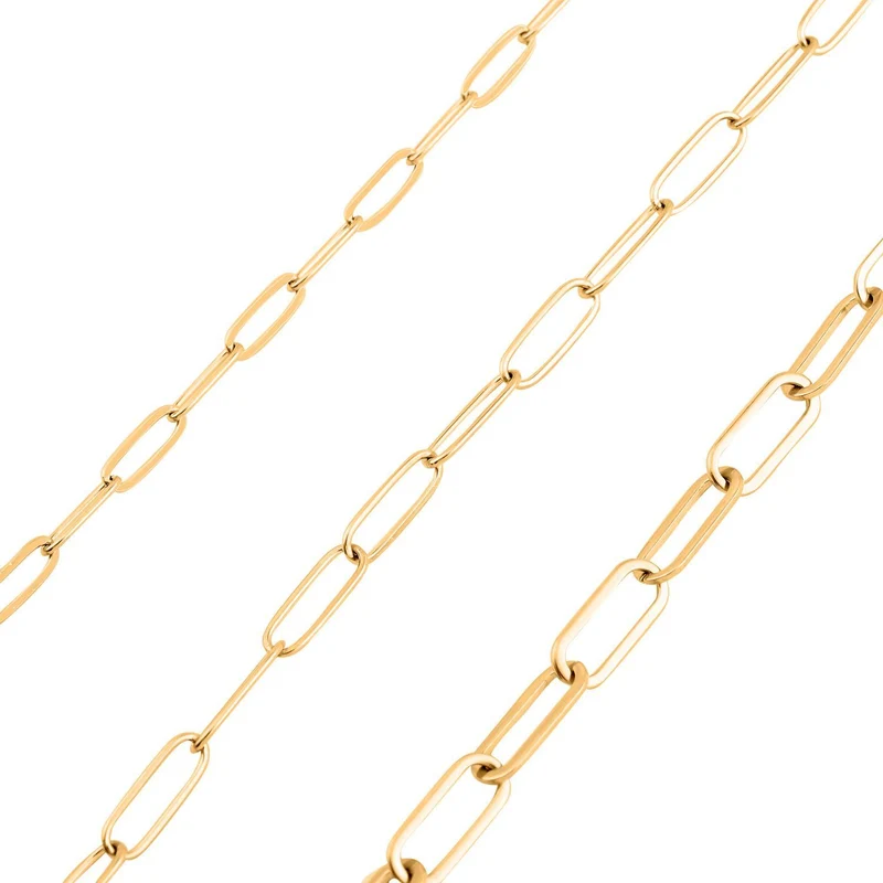 EVER TRUE 3er- Set - Büroklammerketten ca. 46 cm, 56 cm, 65 cm, 316L Edelstahl Goldfarben