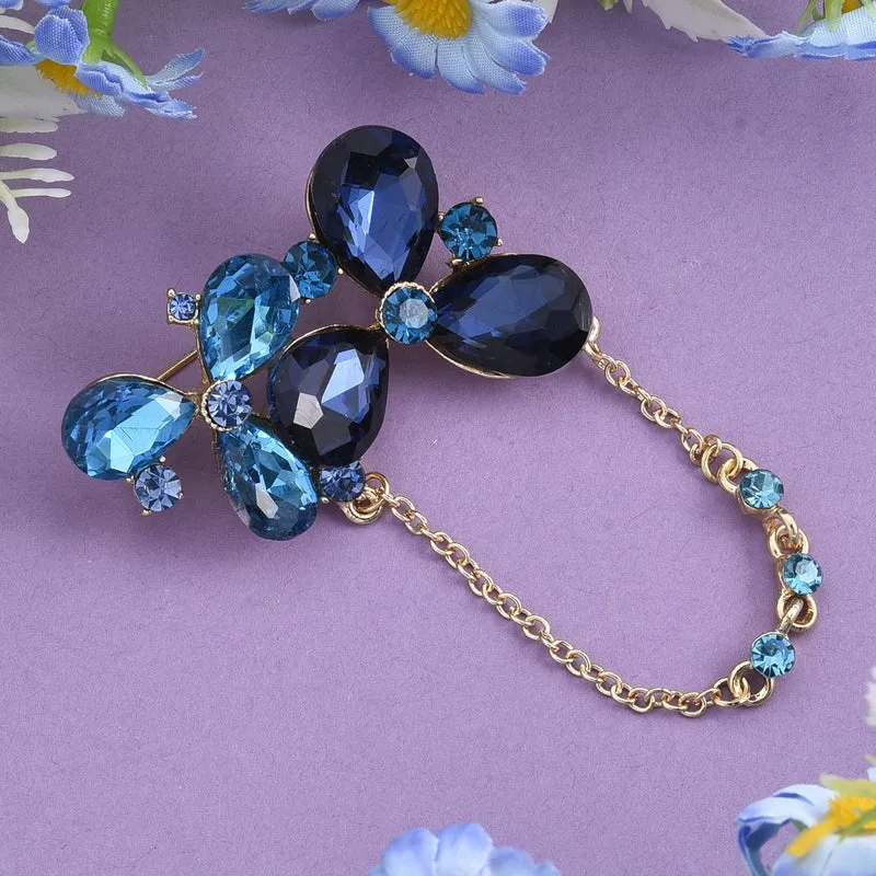 Blaue Kristall Brosche, goldfarben