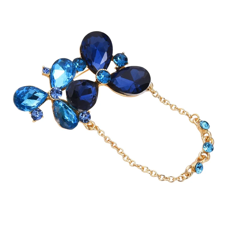 Blaue Kristall Brosche, goldfarben