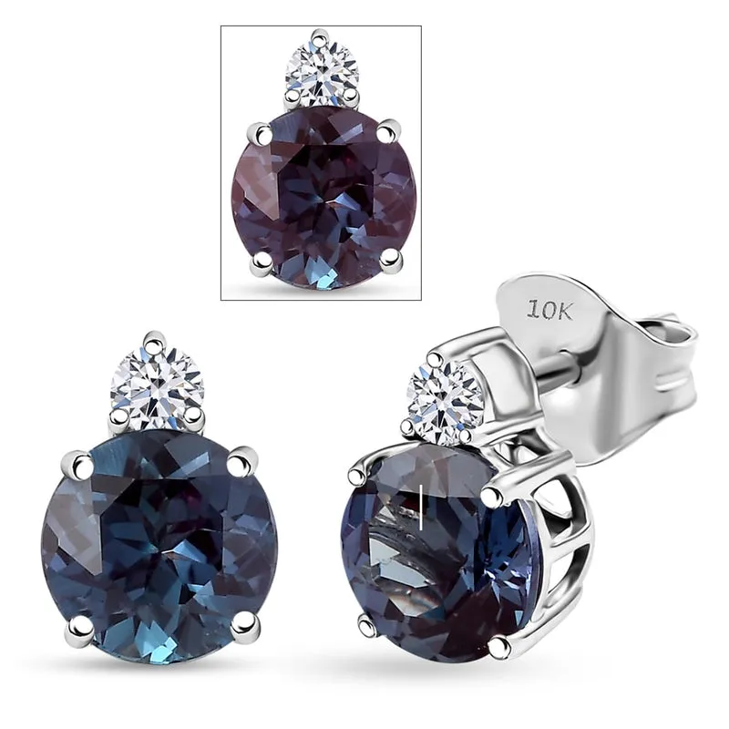 LUXURIANT(10-15 Werktage Lieferzeit) 3,15 ct. zertifizierte und geprüfte AAA Labor Alexandrit und SI-GH Labor Diamant Ohrringe in 417 Weißgold