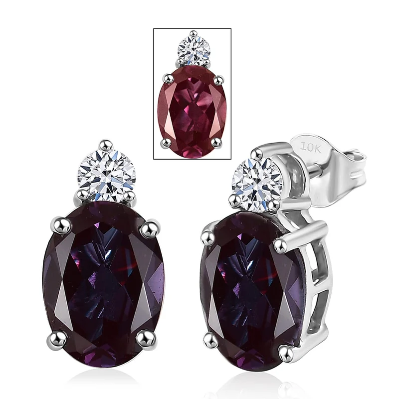 LUXURIANT(10-15 Werktage Lieferzeit) 3 ct. zertifizierte und geprüfte AAA Labor Alexandrit und SI-GH Labor Diamant Ohrringe in 417 Weißgold