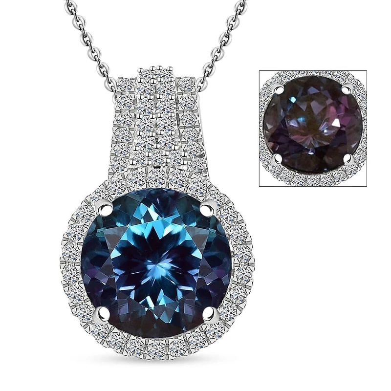 AAA Lab Grown Alexandrite, Lab Grown Diamant Schmuckset 417 Gold, 417 Gold Weißgold Vergoldet (10-15 Werktage Lieferzeit) ca. 5.35 ct