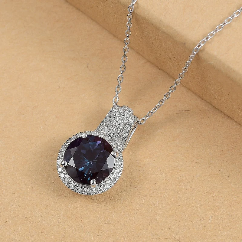 AAA Lab Grown Alexandrite, Lab Grown Diamant Schmuckset 417 Gold, 417 Gold Weißgold Vergoldet (10-15 Werktage Lieferzeit) ca. 5.35 ct