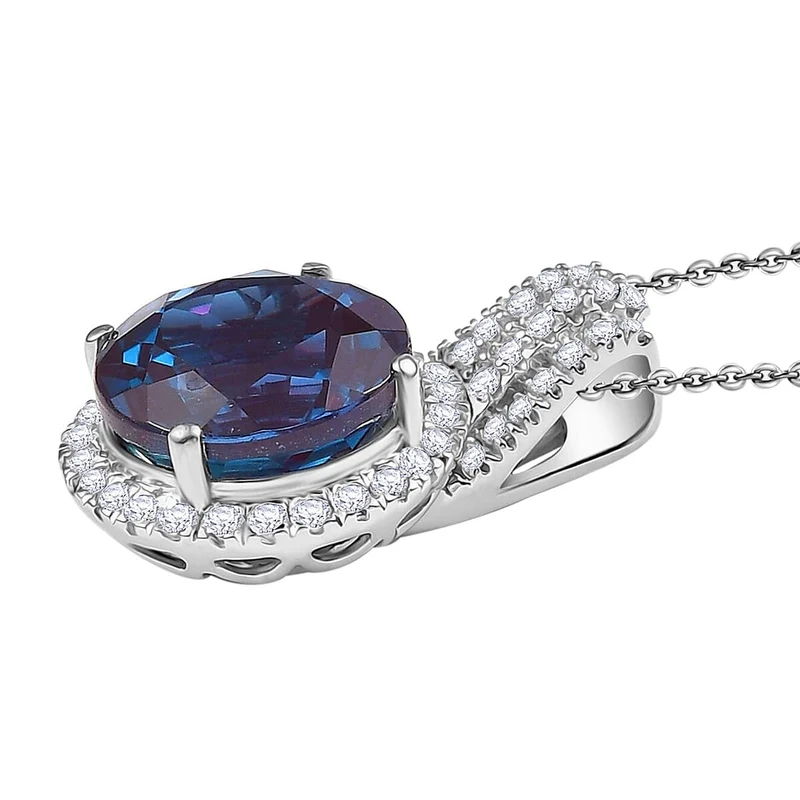 AAA Lab Grown Alexandrite, Lab Grown Diamant Schmuckset 417 Gold, 417 Gold Weißgold Vergoldet (10-15 Werktage Lieferzeit) ca. 5.35 ct