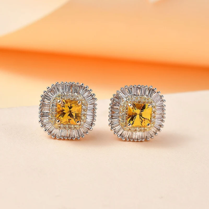 AAA Gelber Saphir, Weißer Diamant Ohrringe, AGI zertifiziert und geprüft, 585 Gelb Gold (10-15 Werktage Lieferzeit) ca. 2.44 ct