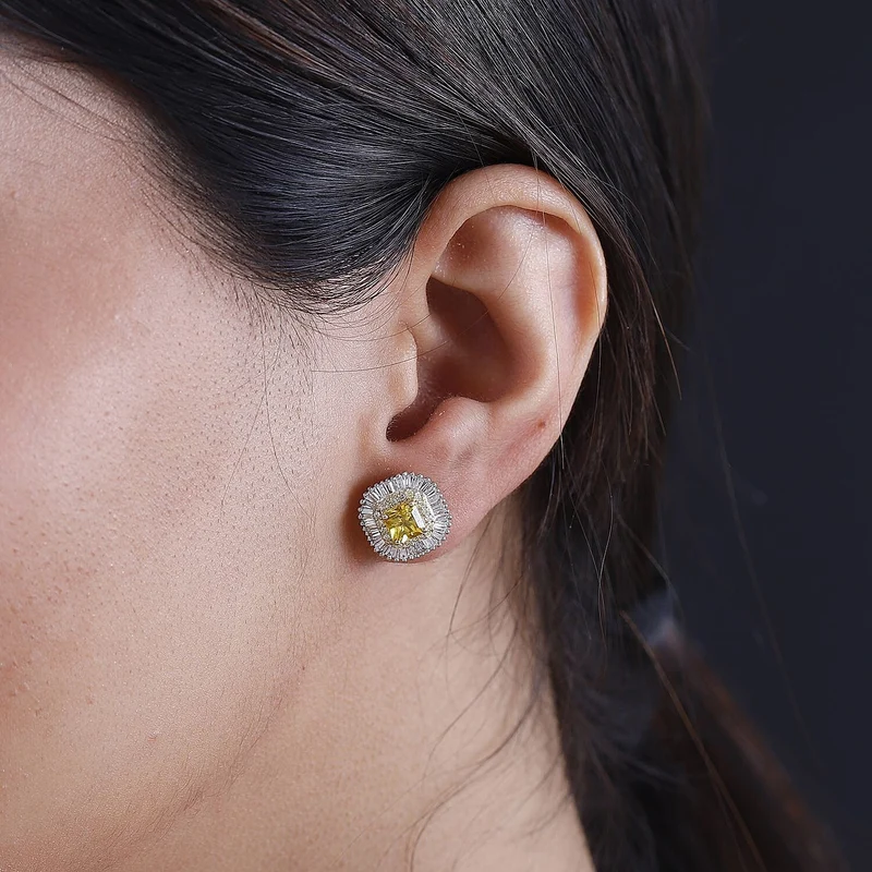 AAA Gelber Saphir, Weißer Diamant Ohrringe, AGI zertifiziert und geprüft, 585 Gelb Gold (10-15 Werktage Lieferzeit) ca. 2.44 ct