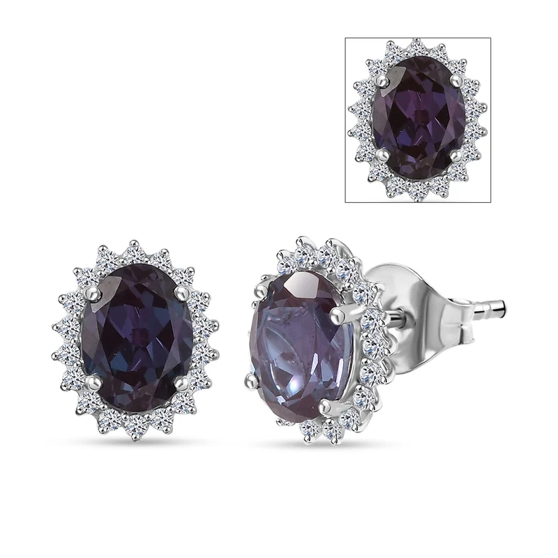 LUXURIANT(10-15 Werktage Lieferzeit) 3,88 ct. AGI zertifizierte und geprüfte AAA Labor Alexandrit und Labor Diamant Ohrringe in 417 Weißgold