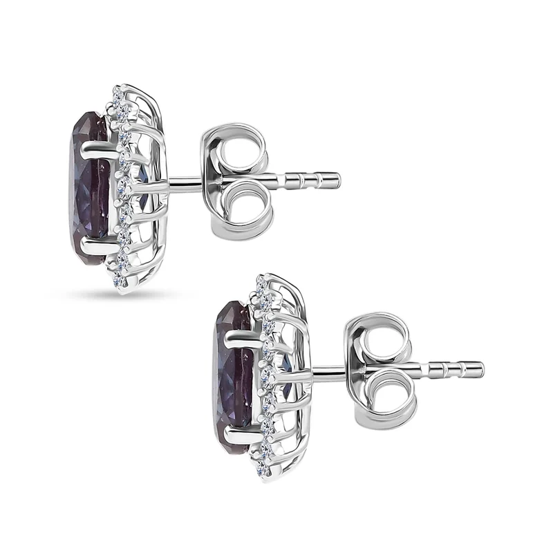 LUXURIANT(10-15 Werktage Lieferzeit) 3,88 ct. AGI zertifizierte und geprüfte AAA Labor Alexandrit und Labor Diamant Ohrringe in 417 Weißgold