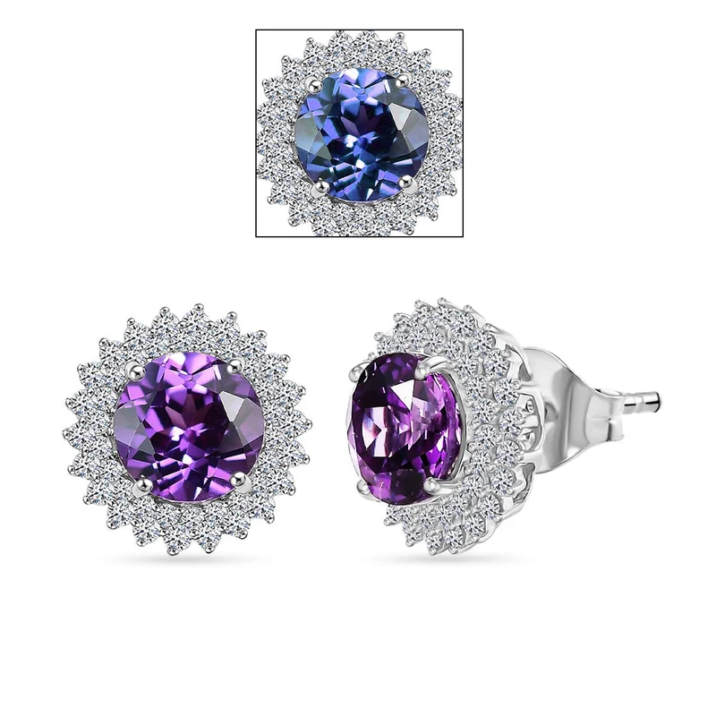 LUXURIANT(10-15 Werktage Lieferzeit) 4,18 ct. AGI zertifizierte und geprüfte AAA Labor lila Saphir und Labor Diamant Ohrringe in 417 Weißgold