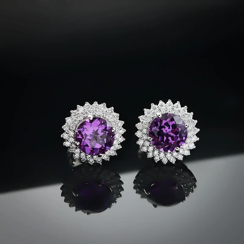 LUXURIANT(10-15 Werktage Lieferzeit) 4,18 ct. AGI zertifizierte und geprüfte AAA Labor lila Saphir und Labor Diamant Ohrringe in 417 Weißgold