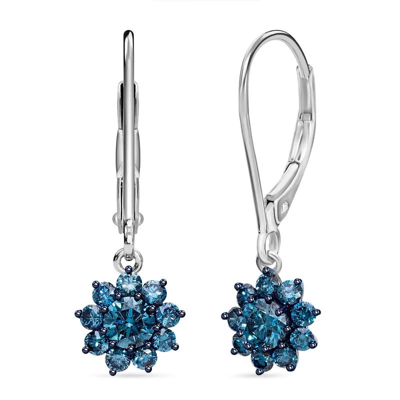 LUXURIANT DIAMOND - Lab Grown Blauer Diamant SI-GH SGL zertifiziert Ohrringe, 925 Silber rhodiniert ca. 1,00 ct.