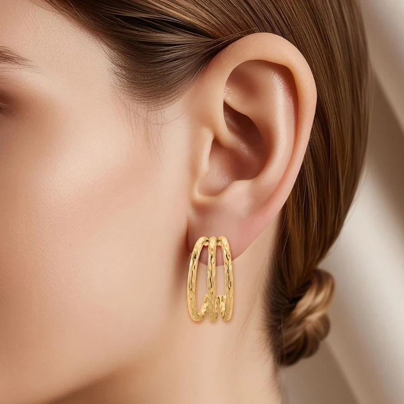Gehämmert-Design Ohrringe, 316L Edelstahl, goldfarben