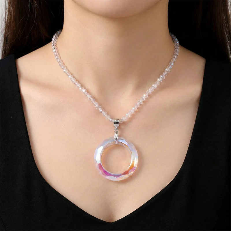 2er Set - Weißer Anhänger mit Kette ca. 60 cm + 5 cm Extender, Magie Farbe Kristall