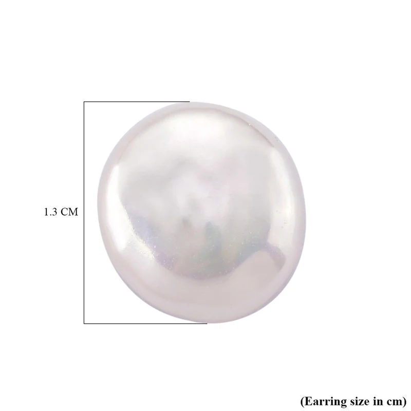 Weiße Keshi Perle (9-11mm) Münz Ohrstecker, 925 Silber rhodiniert