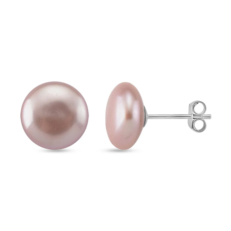Weiße Keshi Perle (9-11mm) Münz Ohrstecker, 925 Silber rhodiniert