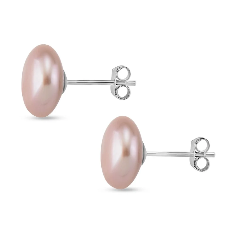 Weiße Keshi Perle (9-11mm) Münz Ohrstecker, 925 Silber rhodiniert