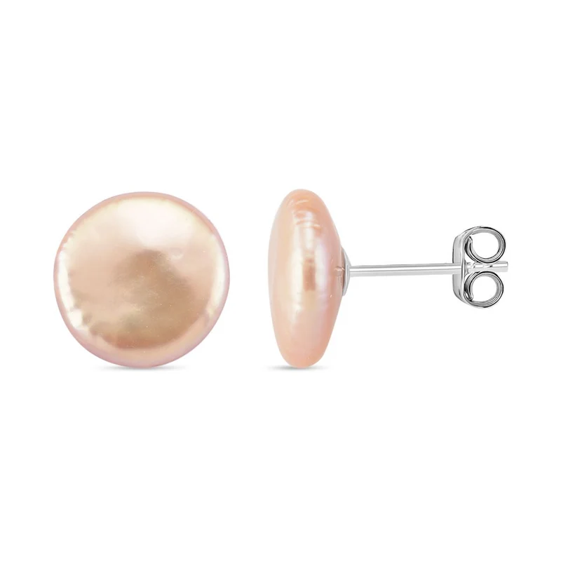 Weiße Keshi Perle (9-11mm) Münz Ohrstecker, 925 Silber rhodiniert