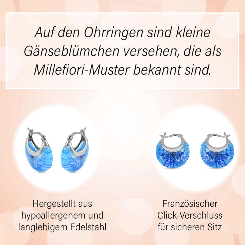 Mehrfarbige Huggie-Ohrringe im Murano-Stil, Edelstahl